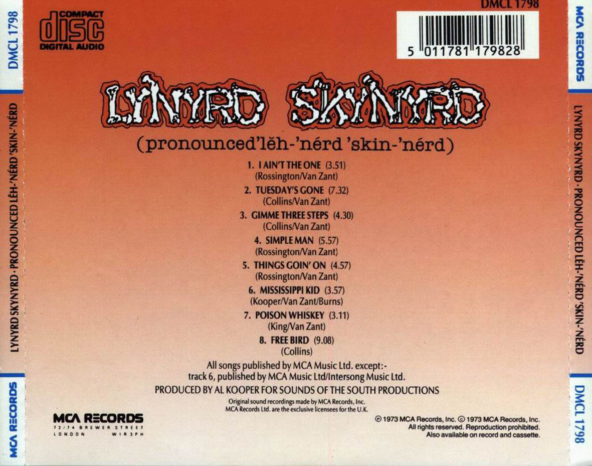 Cartula Trasera de Lynyrd Skynyrd - Pronounced Leh-Nerd Skin-Nerd (1973)