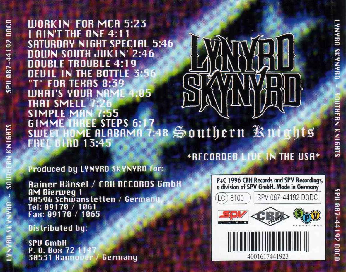 Cartula Trasera de Lynyrd Skynyrd - Southern Knights