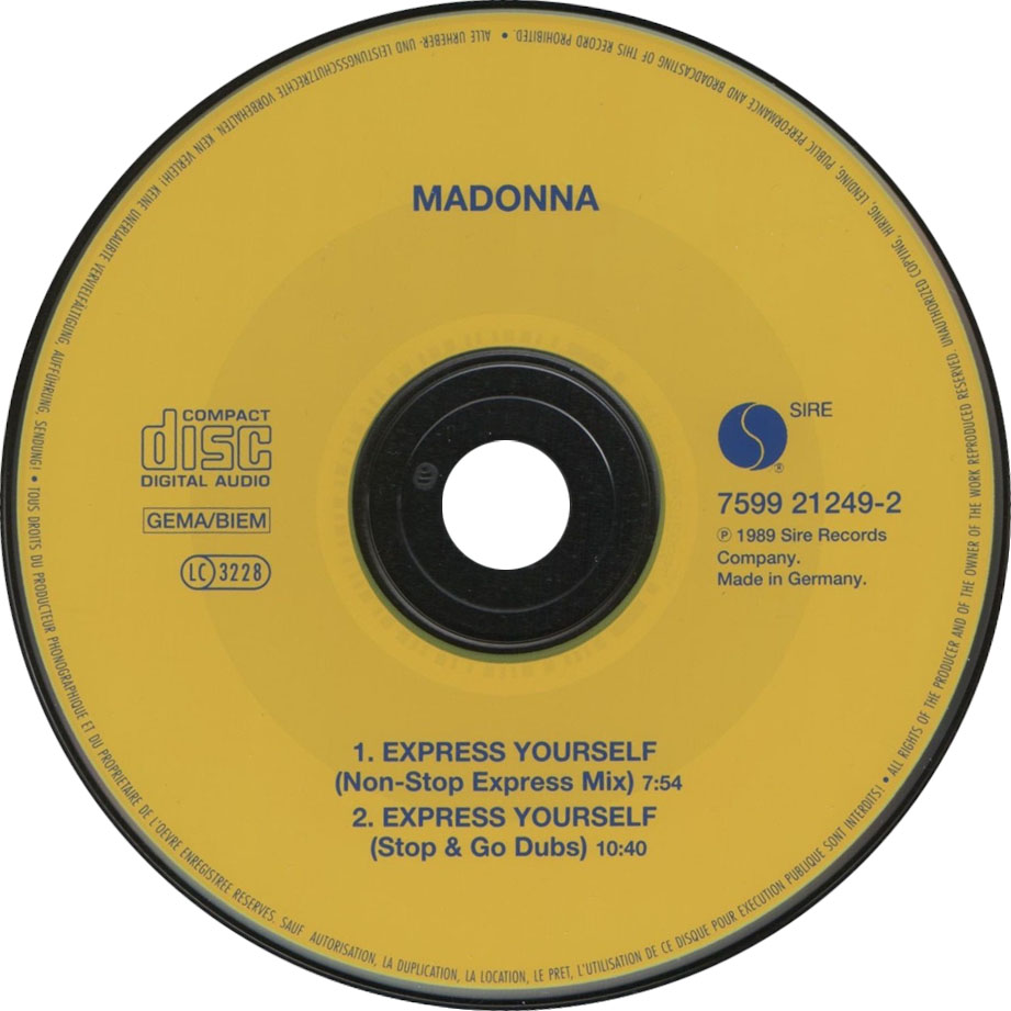 Cartula Cd de Madonna - Express Yourself (Cd Single)