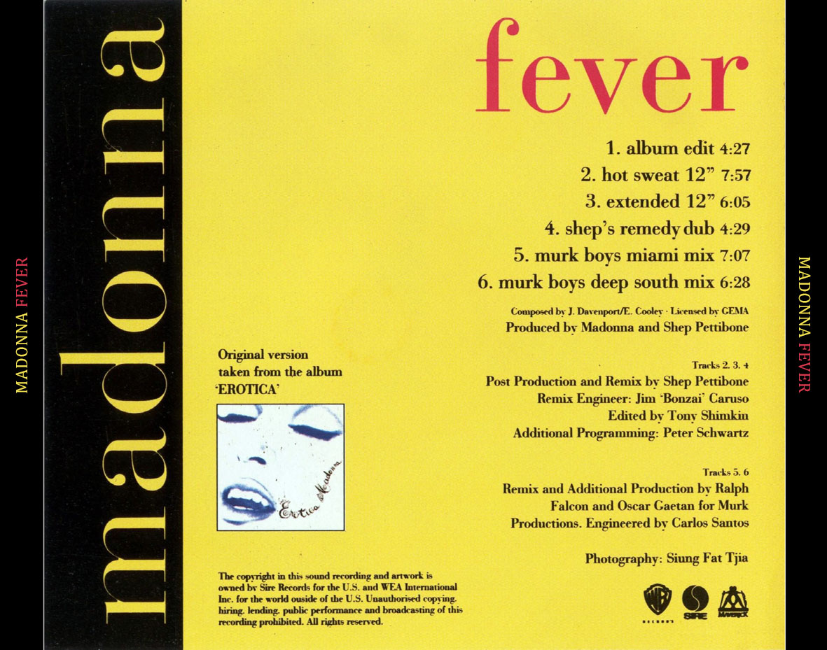 Cartula Trasera de Madonna - Fever (Cd Single)