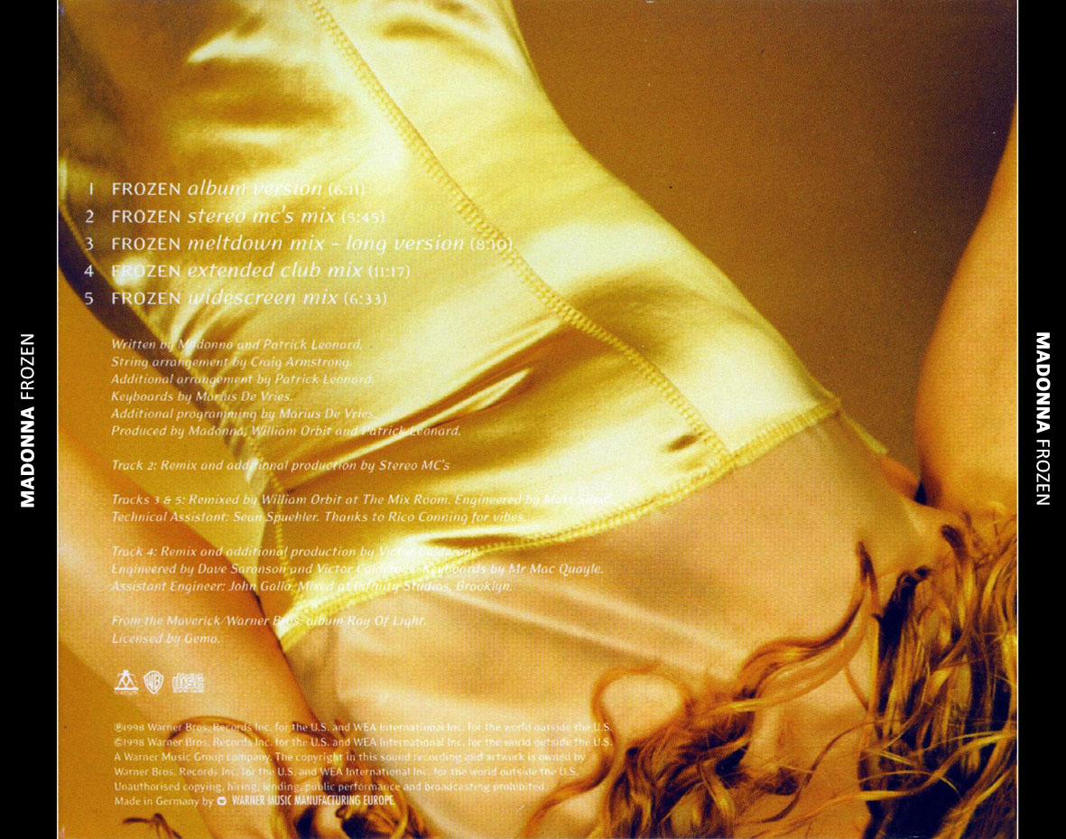 Cartula Trasera de Madonna - Frozen (Cd Single)