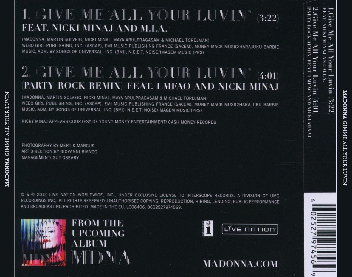 Cartula Trasera de Madonna - Gimme All Your Luvin' (Cd Single)