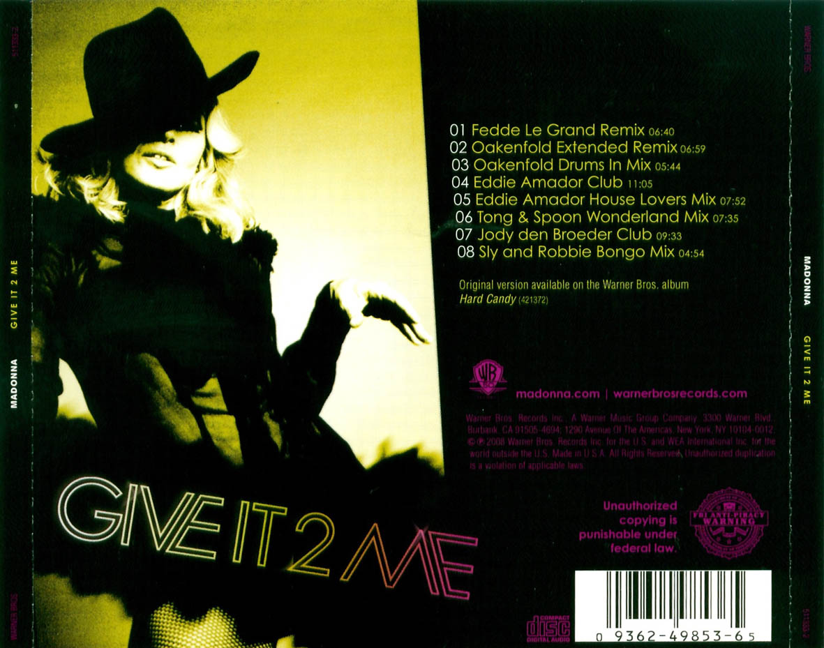Cartula Trasera de Madonna - Give It 2 Me (Cd Single)