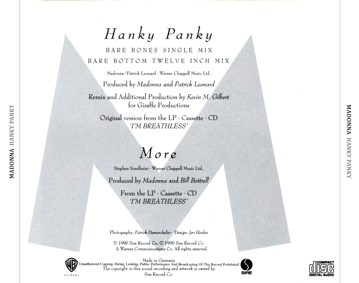 Cartula Trasera de Madonna - Hanky Panky (Cd Single)