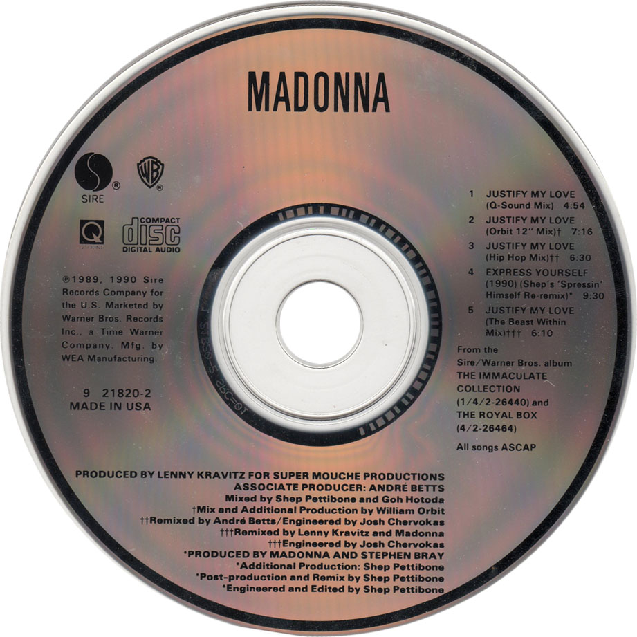 Cartula Cd de Madonna - Justify My Love (Cd Single)