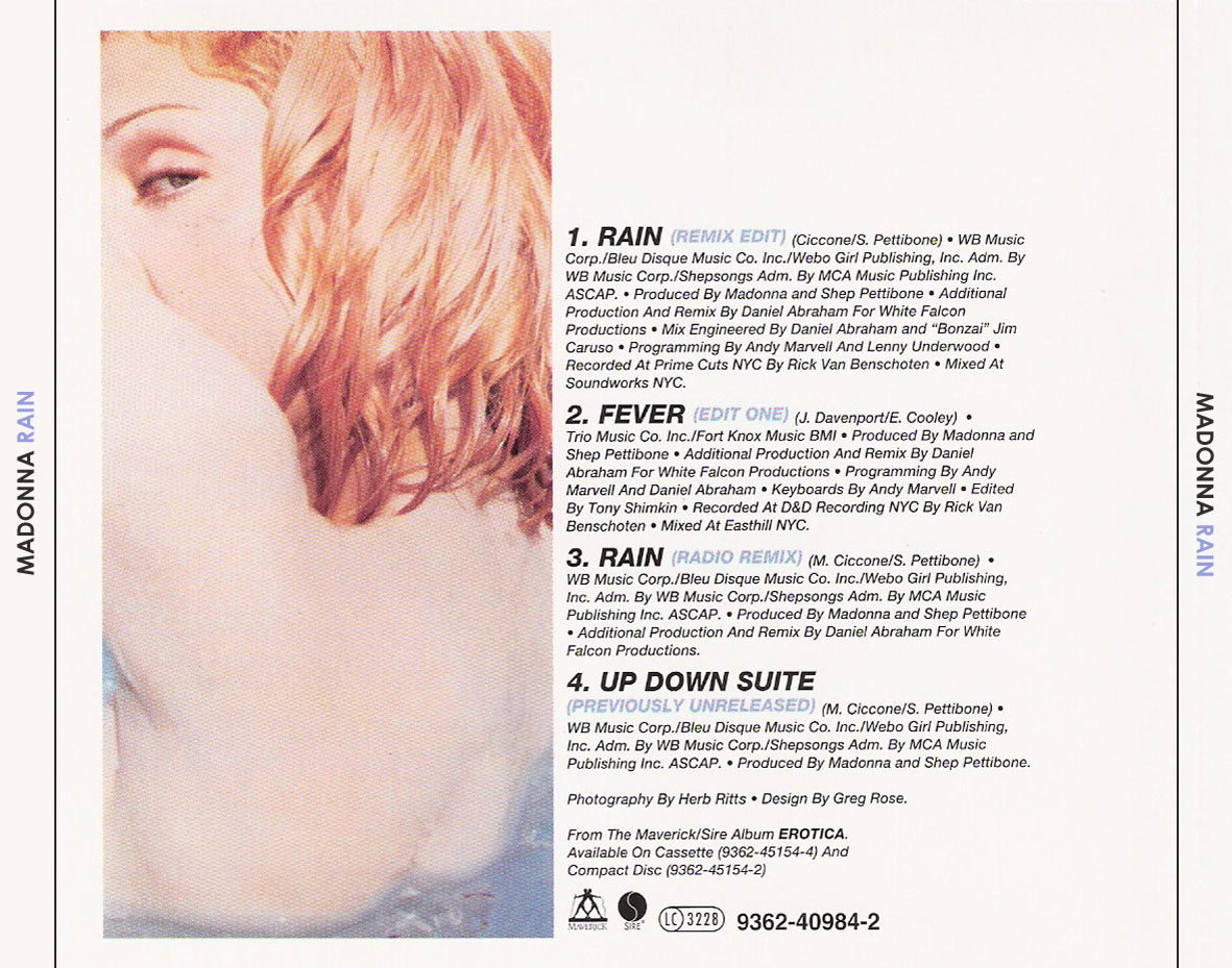 Cartula Trasera de Madonna - Rain (Cd Single)