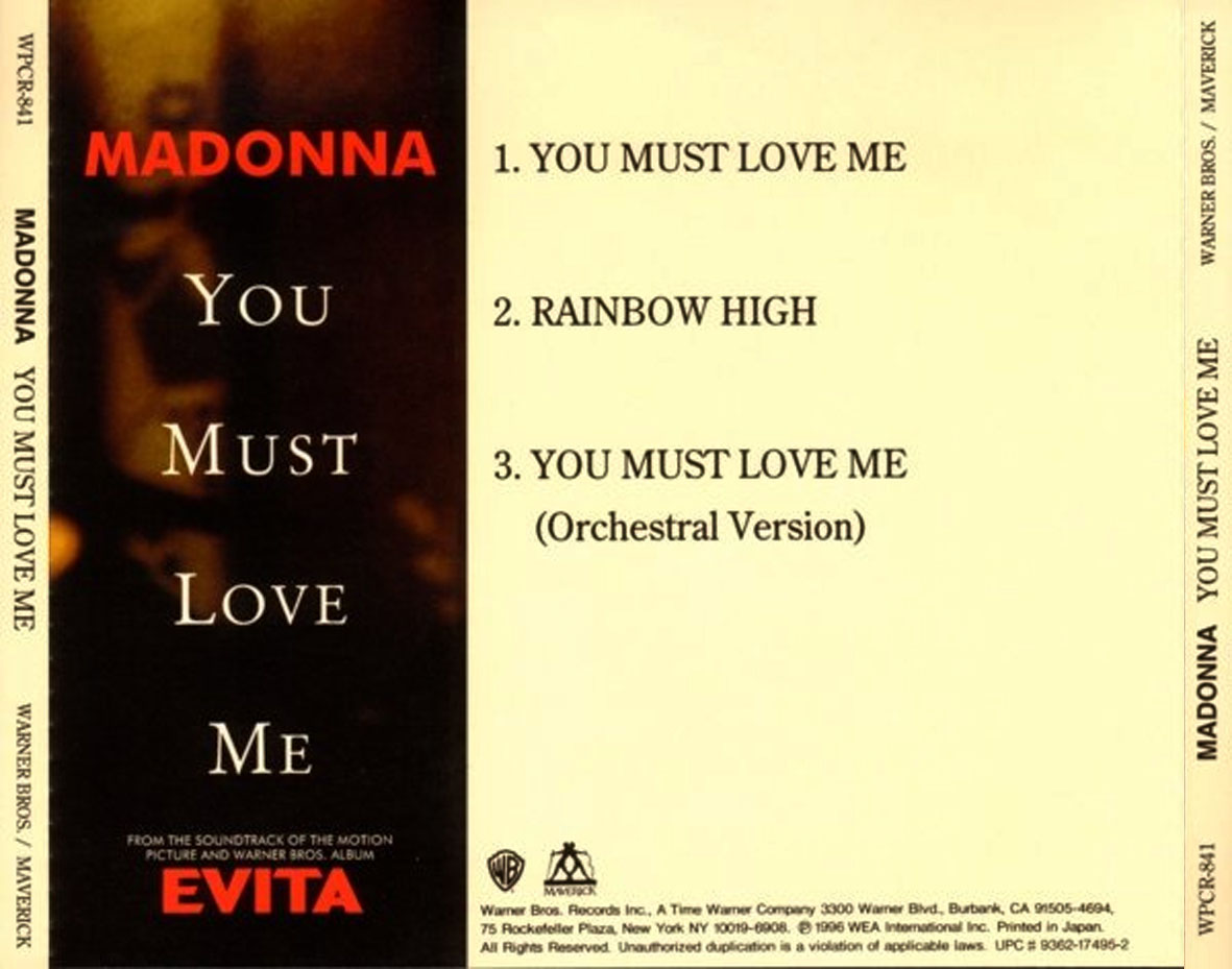 Cartula Trasera de Madonna - You Must Love Me (Cd Single)
