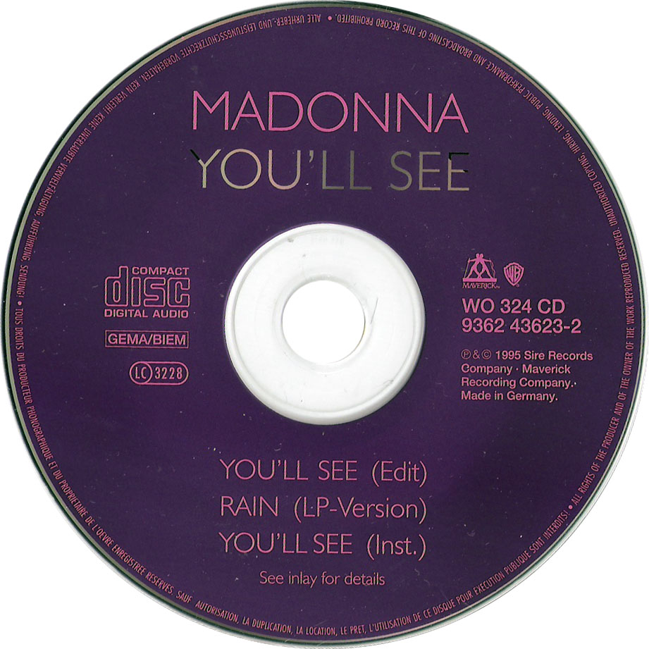 Cartula Cd de Madonna - You'll See (Cd Single)