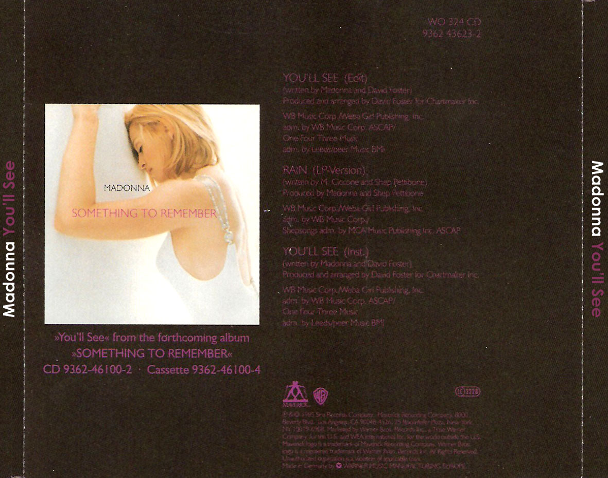 Cartula Trasera de Madonna - You'll See (Cd Single)