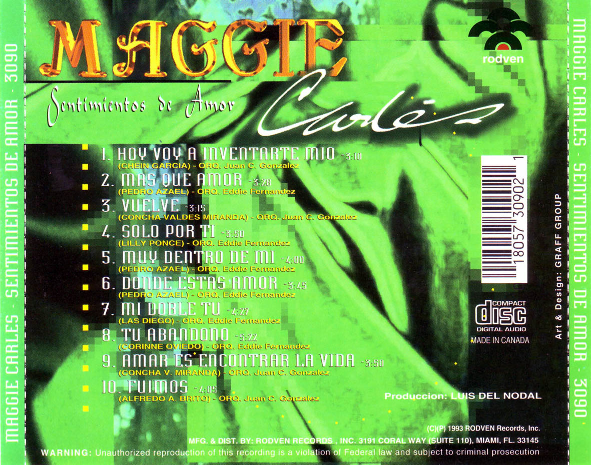 Cartula Trasera de Maggie Carles - Sentimientos De Amor