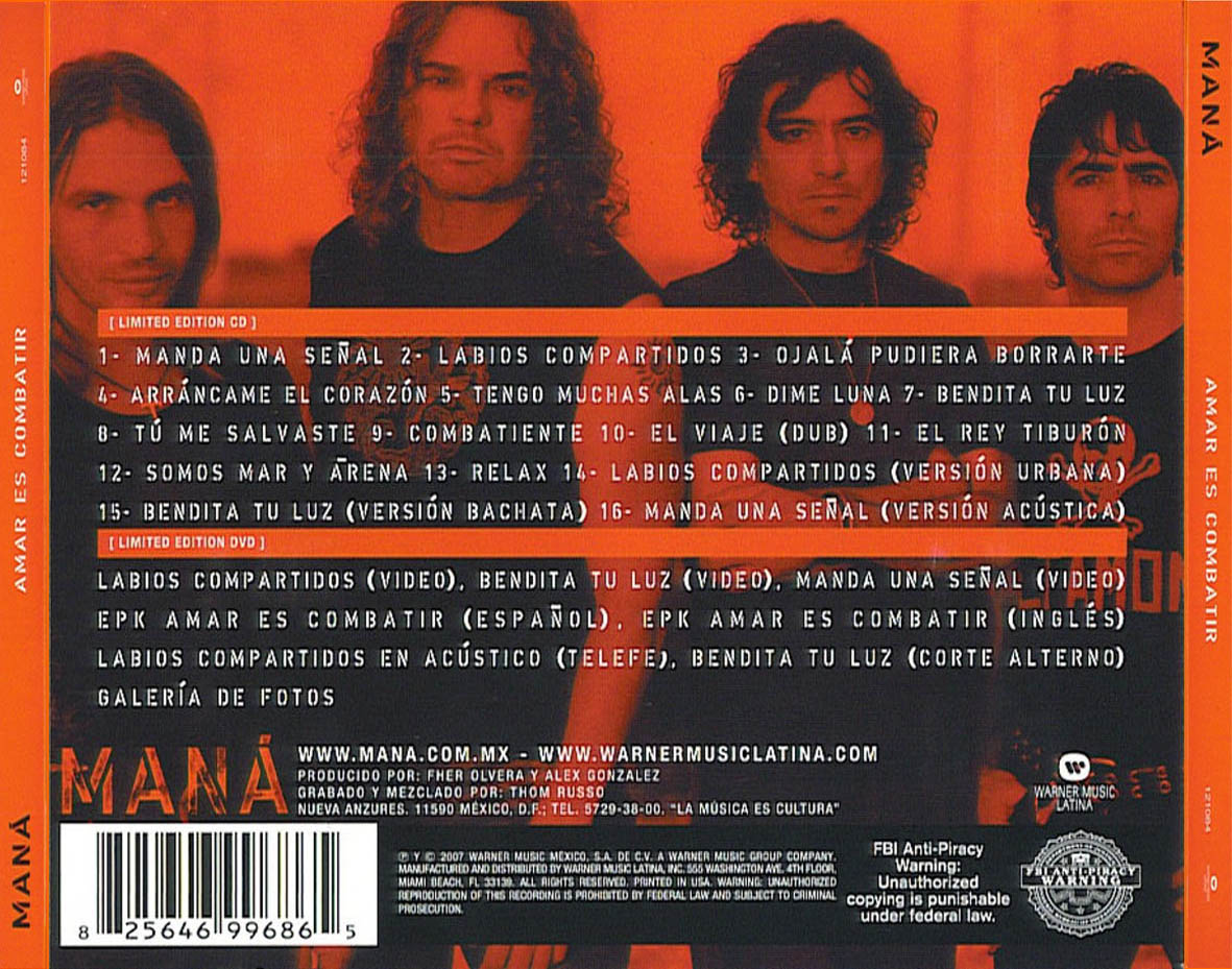 Cartula Trasera de Mana - Amar Es Combatir (Deluxe Limited Edition)