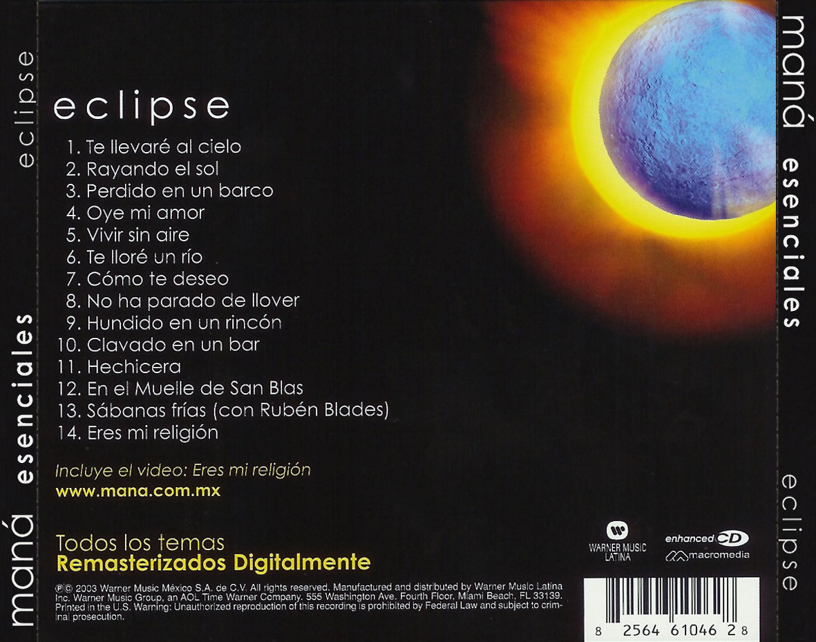 Cartula Trasera de Mana - Esenciales: Eclipse