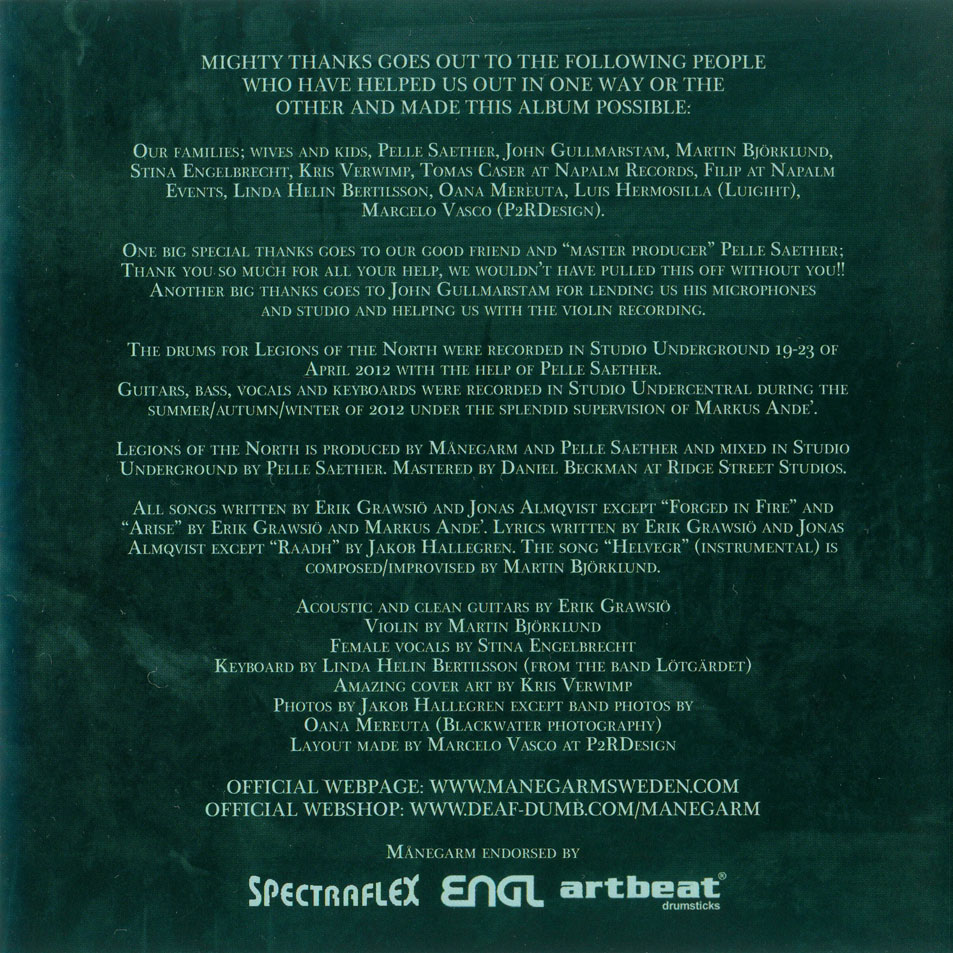 Cartula Interior Frontal de Manegarm - Legions Of The North (Limited Edition)