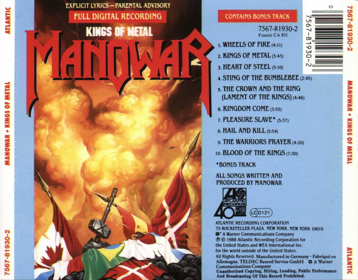 Cartula Trasera de Manowar - Kings Of Metal