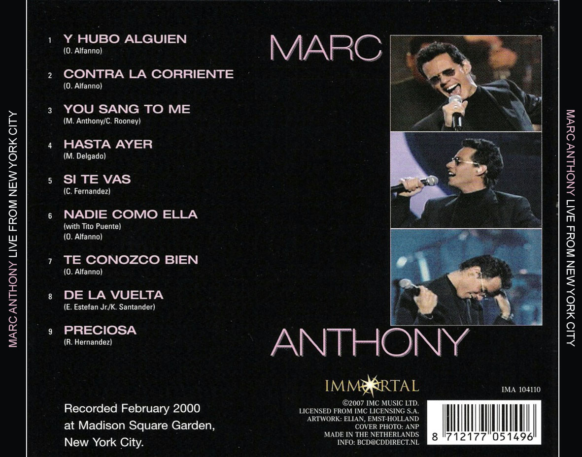 Cartula Trasera de Marc Anthony - Live From New York City