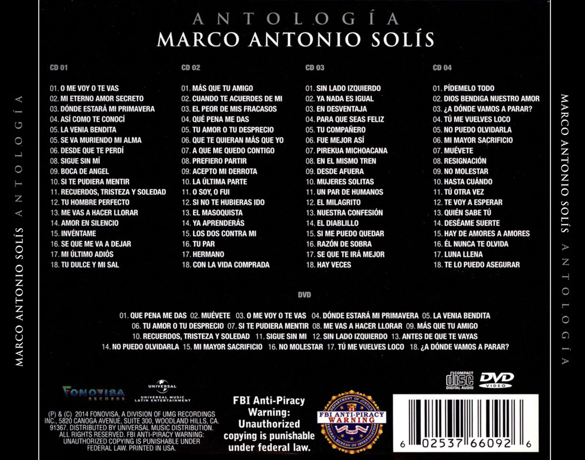 Cartula Trasera de Marco Antonio Solis - Antologia