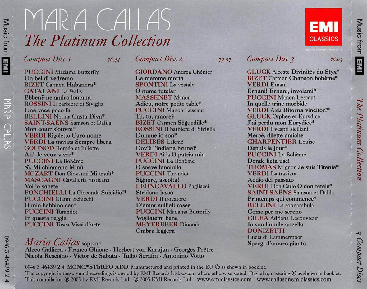Cartula Trasera de Maria Callas - The Platinum Collection