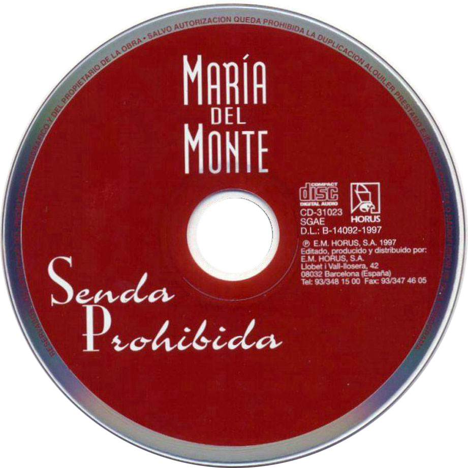 Cartula Cd de Maria Del Monte - Senda Prohibida
