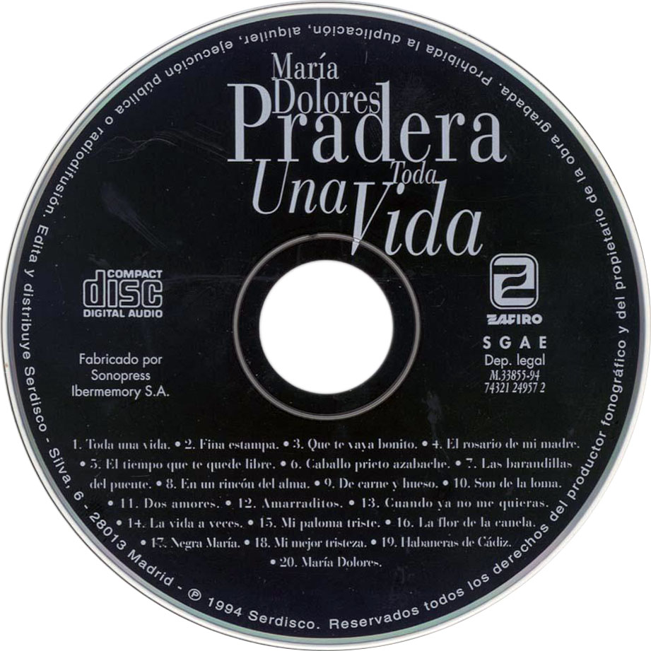Cartula Cd de Maria Dolores Pradera - Toda Una Vida