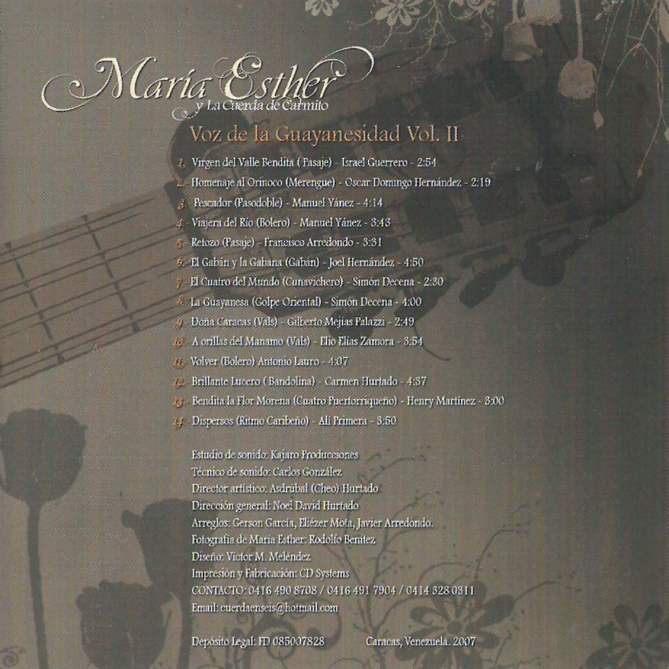 Cartula Interior Frontal de Maria Esther Y La Cuerda De Carmito - Voz De La Guayanesidad Volumen II