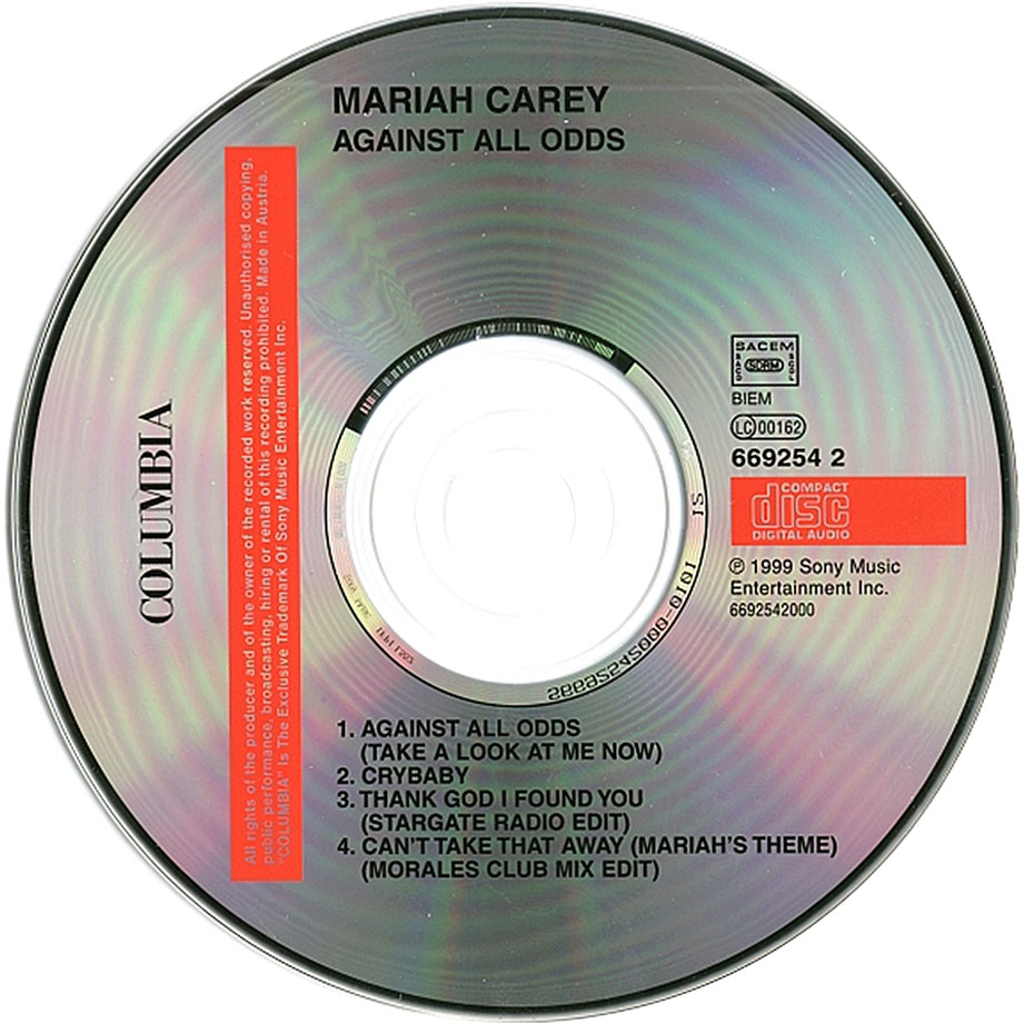 Cartula Cd de Mariah Carey - Against All Odds (Cd Single)