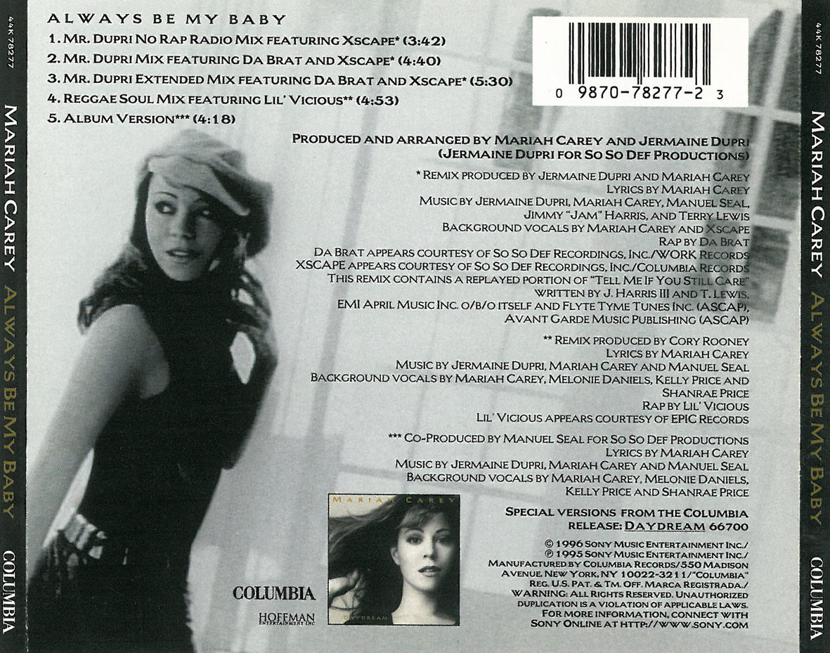 Cartula Trasera de Mariah Carey - Always Be My Baby (Cd Single)