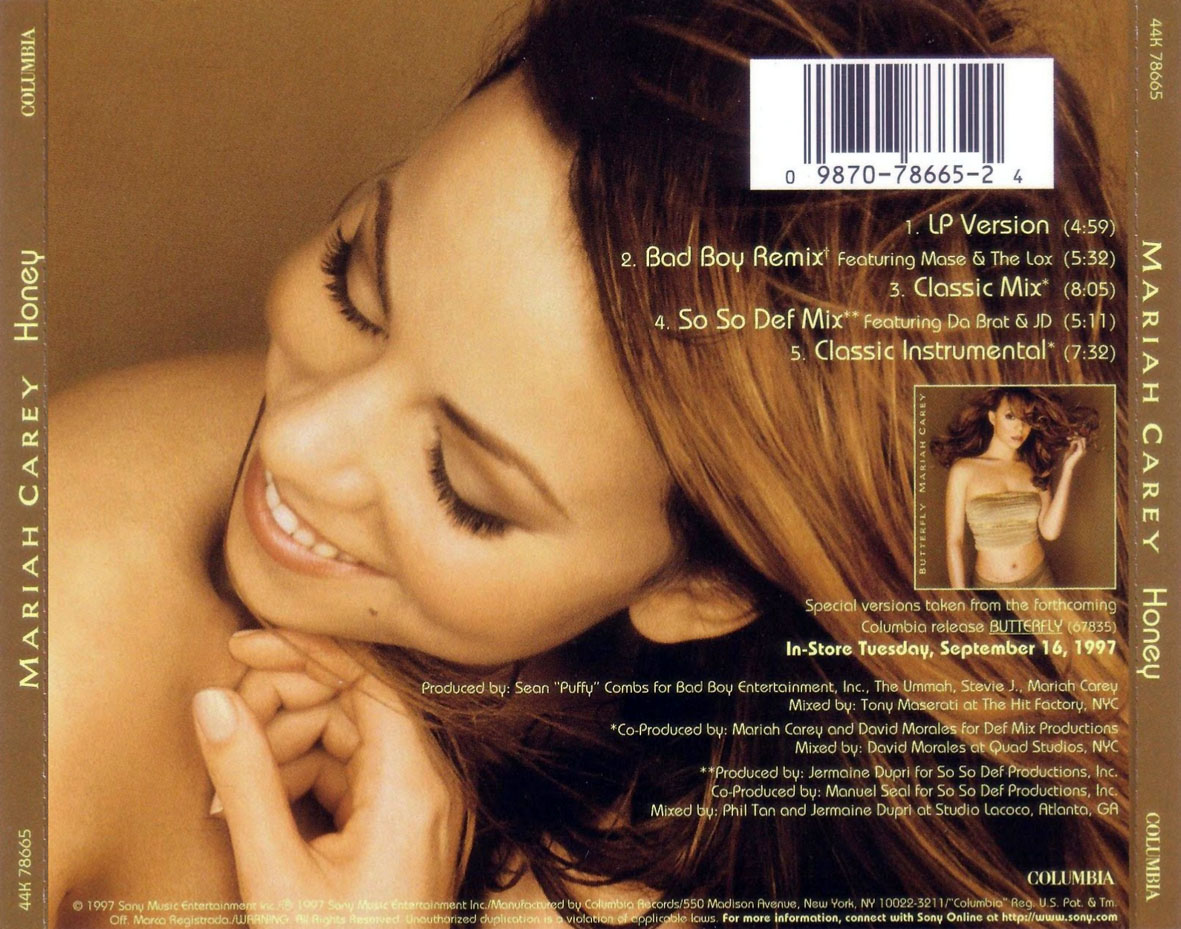 Cartula Trasera de Mariah Carey - Honey (Cd Single)