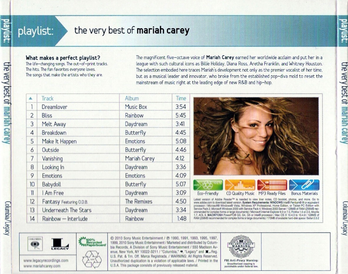 Cartula Trasera de Mariah Carey - Playlist: The Very Best Of Mariah Carey