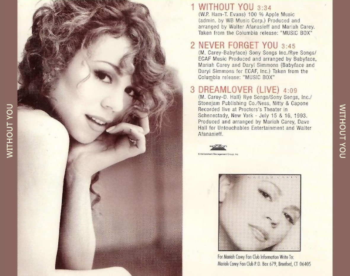 Cartula Trasera de Mariah Carey - Without You (Cd Single)