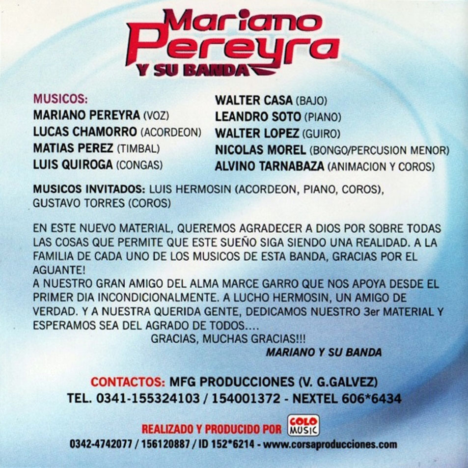 Cartula Interior Frontal de Mariano Pereyra Y Su Banda - A Otro Nivel