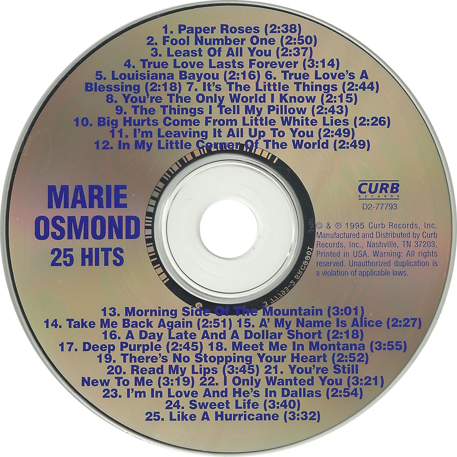 Cartula Cd de Marie Osmond - 25 Hits