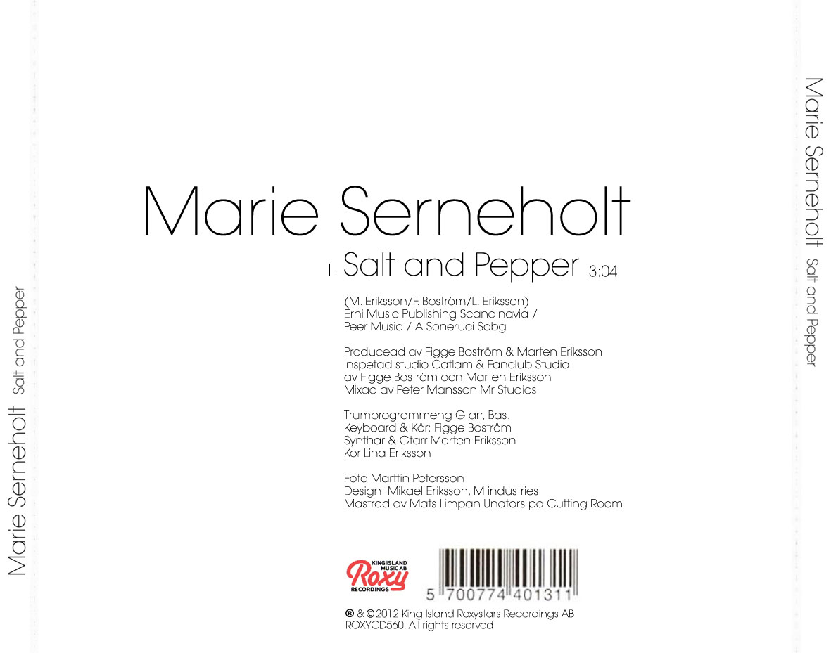 Cartula Trasera de Marie Serneholt - Salt & Pepper (Cd Single)
