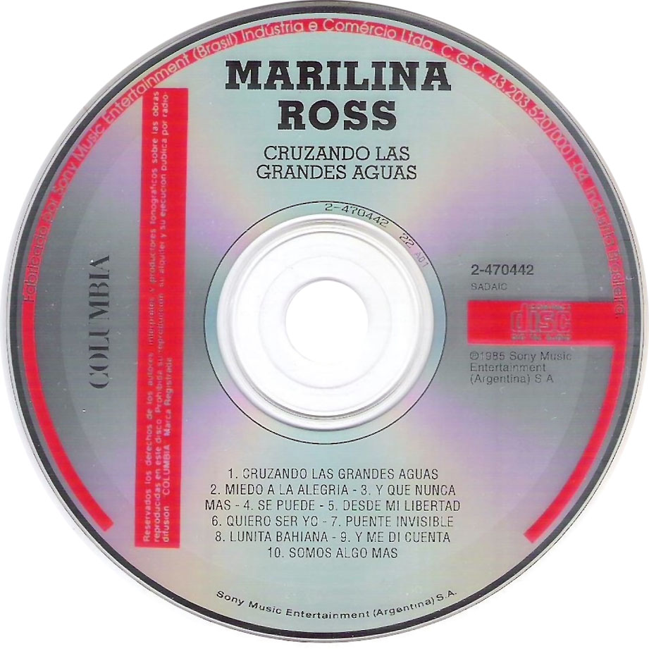 Cartula Cd de Marilina Ross - Cruzando Las Grandes Aguas