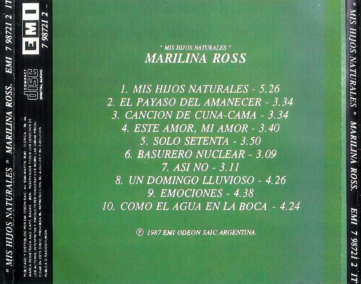 Cartula Trasera de Marilina Ross - Mis Hijos Naturales