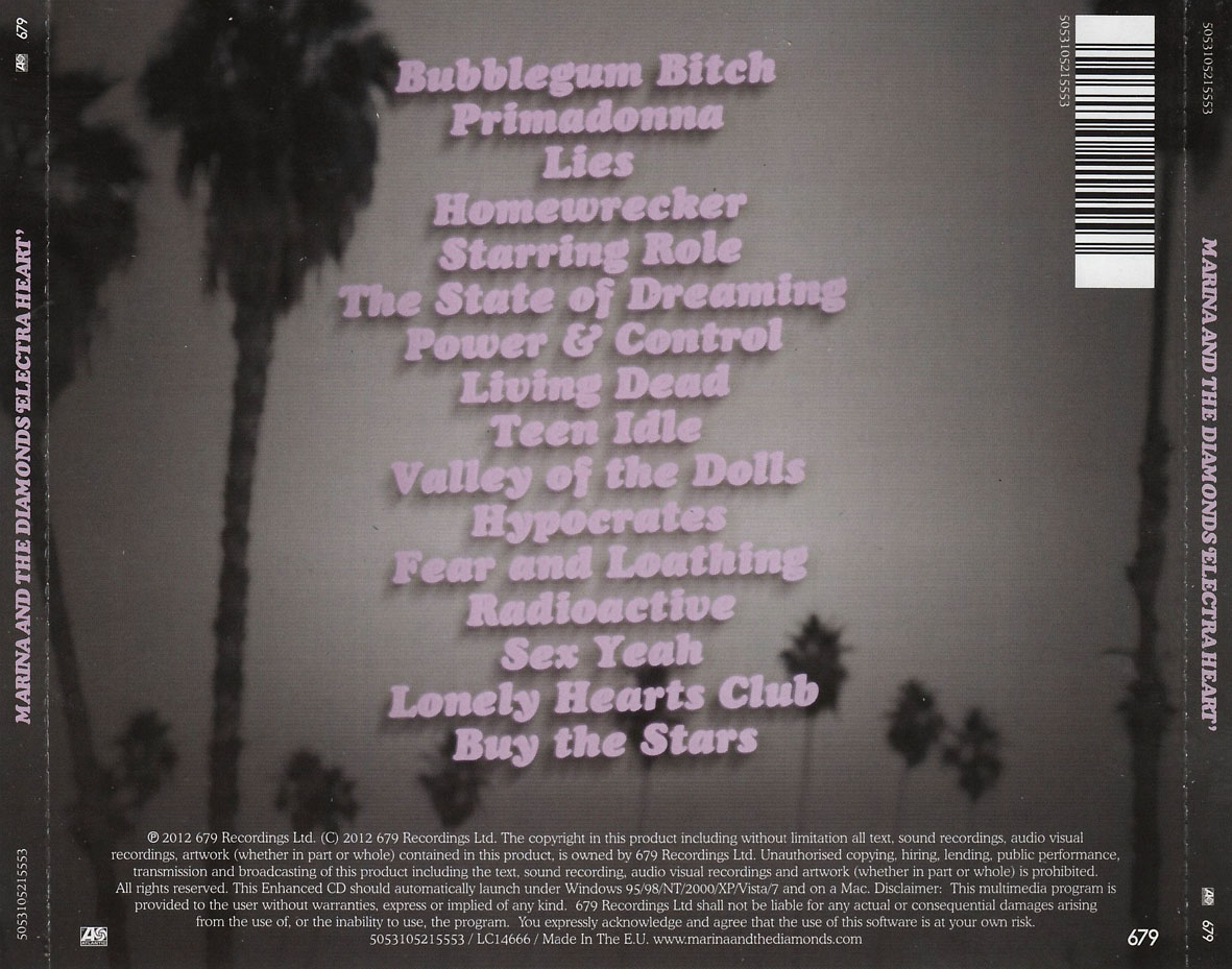 Cartula Trasera de Marina & The Diamonds - Electra Heart (Deluxe Edition)