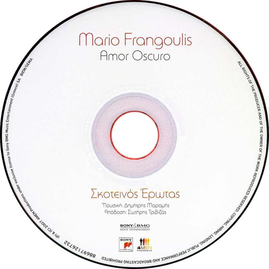 Cartula Cd de Mario Frangoulis - Amor Oscuro