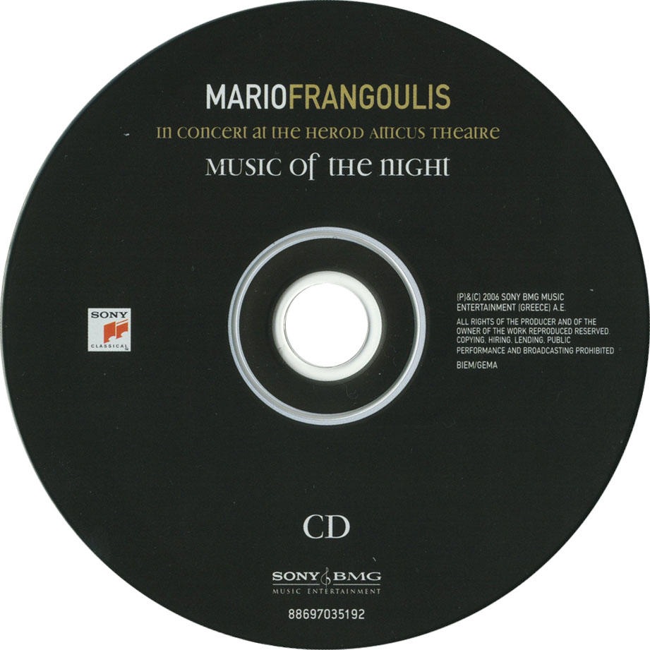 Cartula Cd de Mario Frangoulis - Music Of The Night