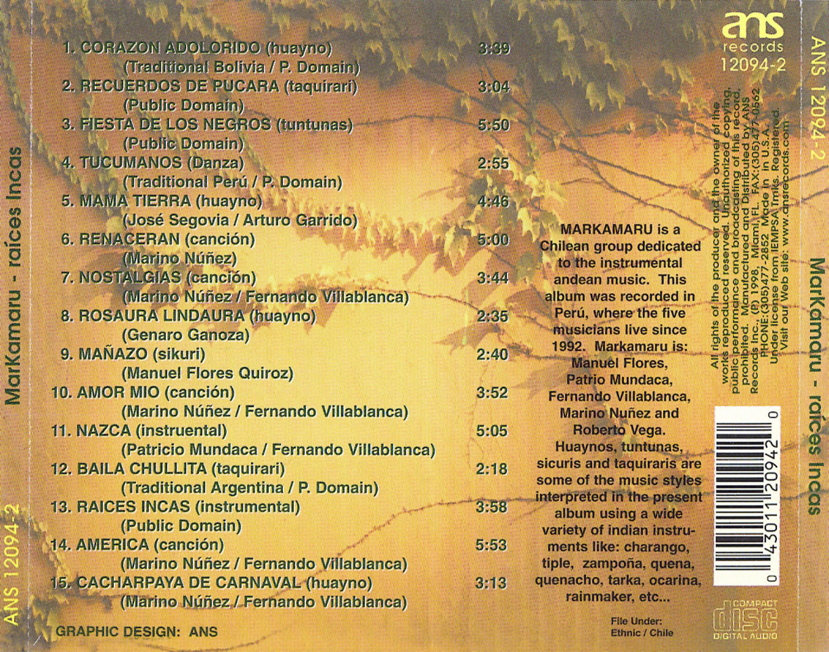 Cartula Trasera de Markamaru - Raices Incas