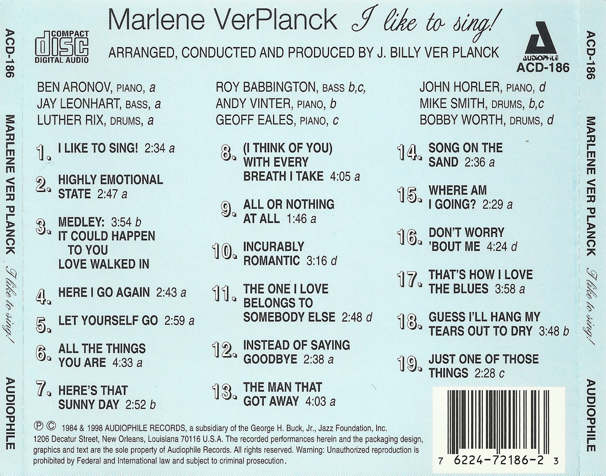 Cartula Trasera de Marlene Verplanck - I Like To Sing! (Expanded Edition)