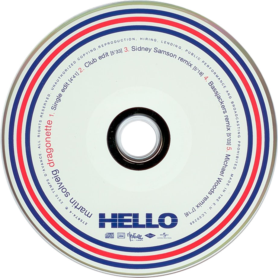 Cartula Cd de Martin Solveig - Hello (Featuring Dragonette) (Cd Single)
