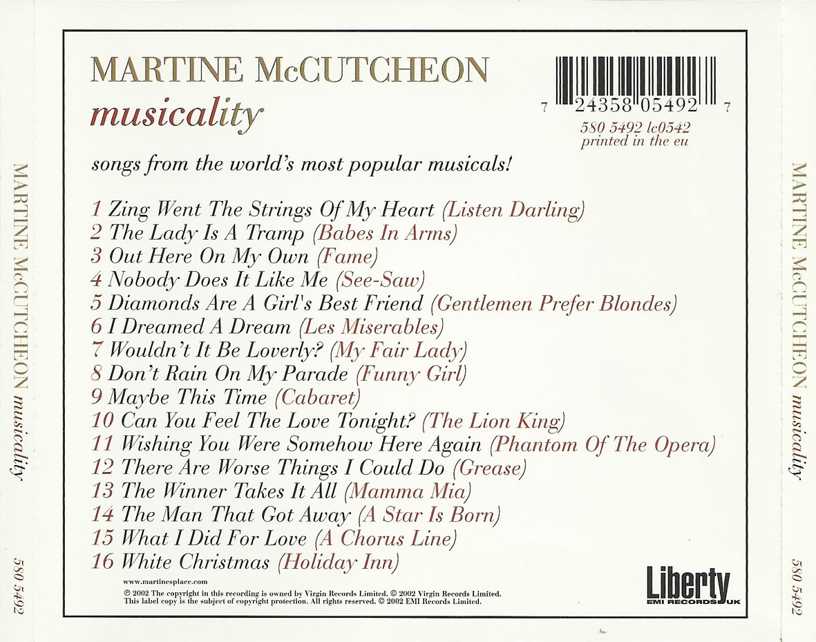 Cartula Trasera de Martine Mccutcheon - Musicality