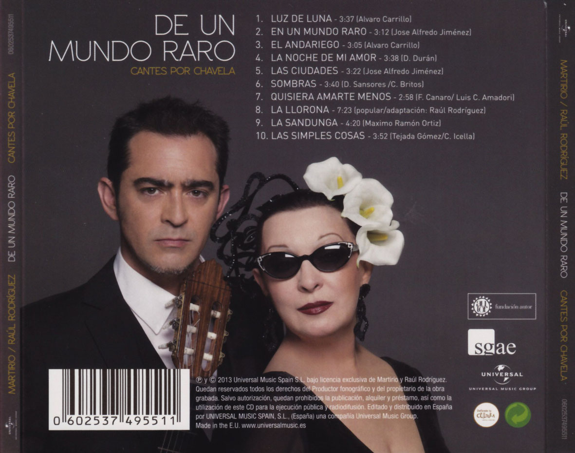 Cartula Trasera de Martirio & Raul Rodriguez - De Un Mundo Raro (Cantes Por Chavela)
