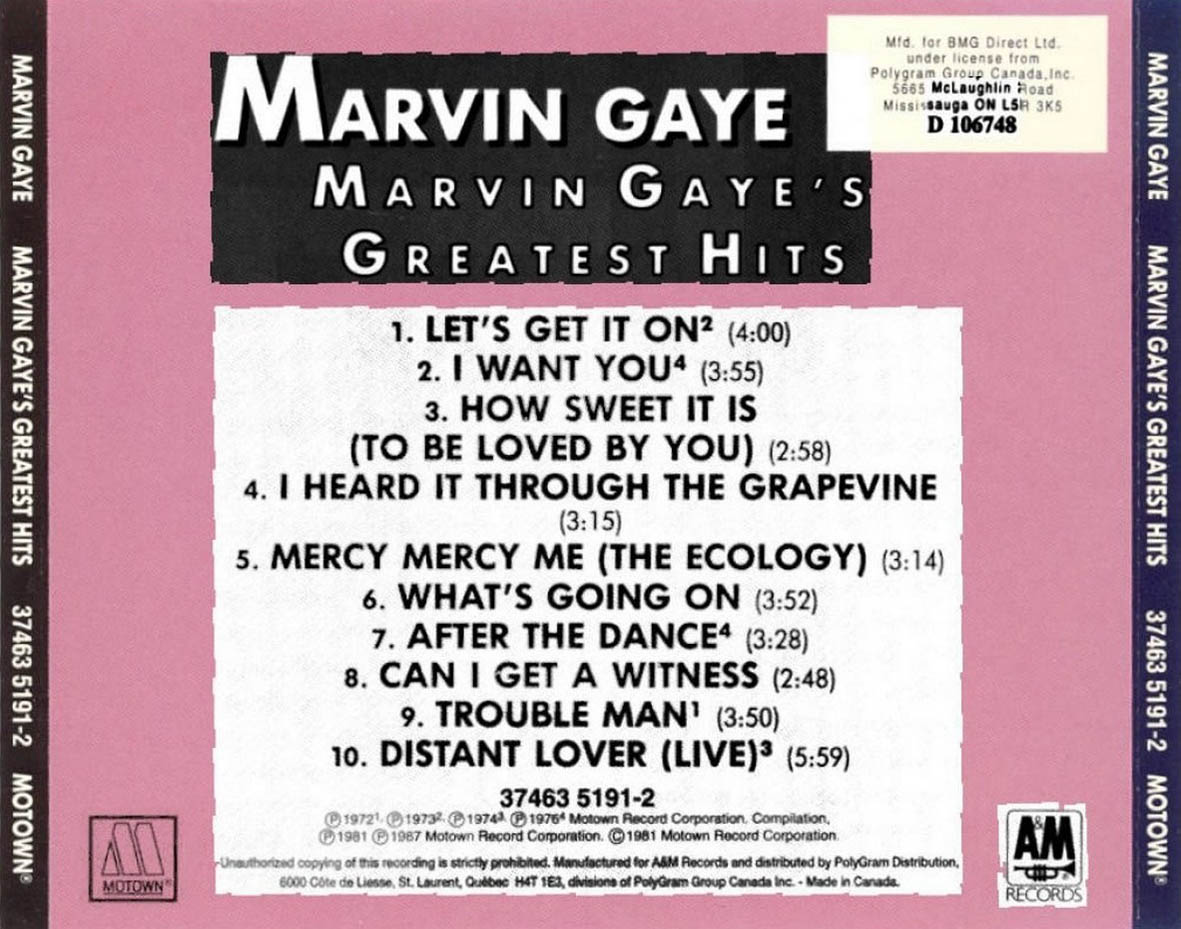 Cartula Trasera de Marvin Gaye - Marvin Gaye's Greatest Hits