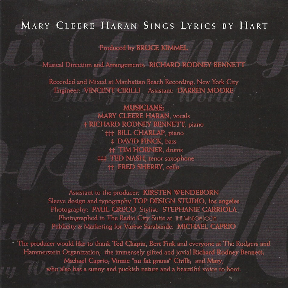 Cartula Interior Frontal de Mary Cleere Haran - This Funny World: Mary Cleere Haran Sings Lyrics By Hart