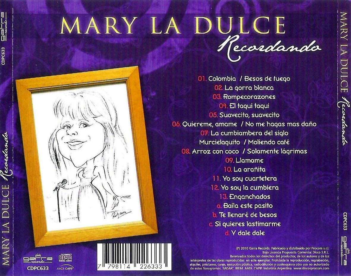 Cartula Trasera de Mary La Dulce - Recordando
