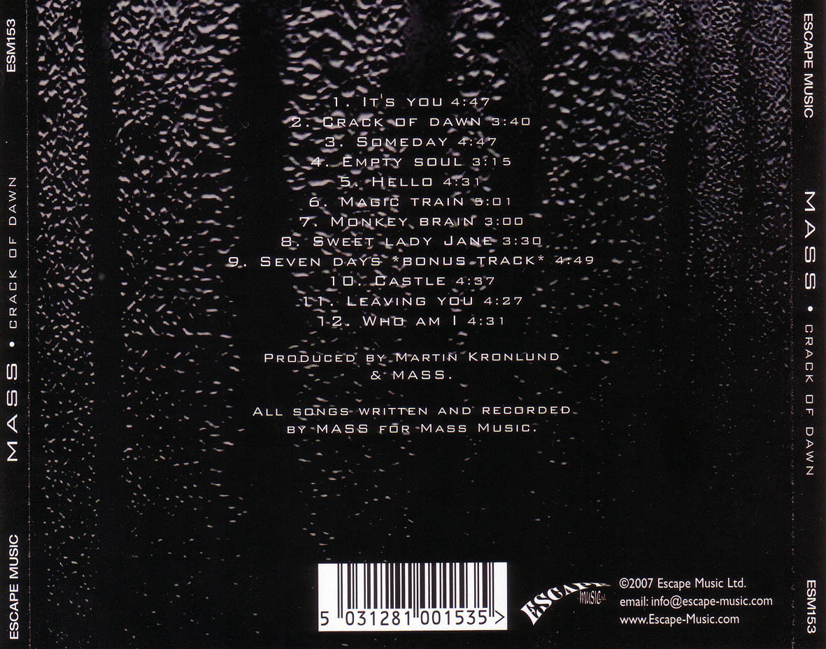 Cartula Trasera de Mass - Crack Of Dawn
