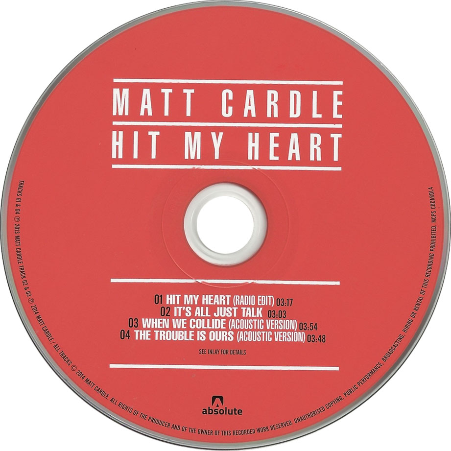 Cartula Cd de Matt Cardle - Hit My Heart (Cd Single)