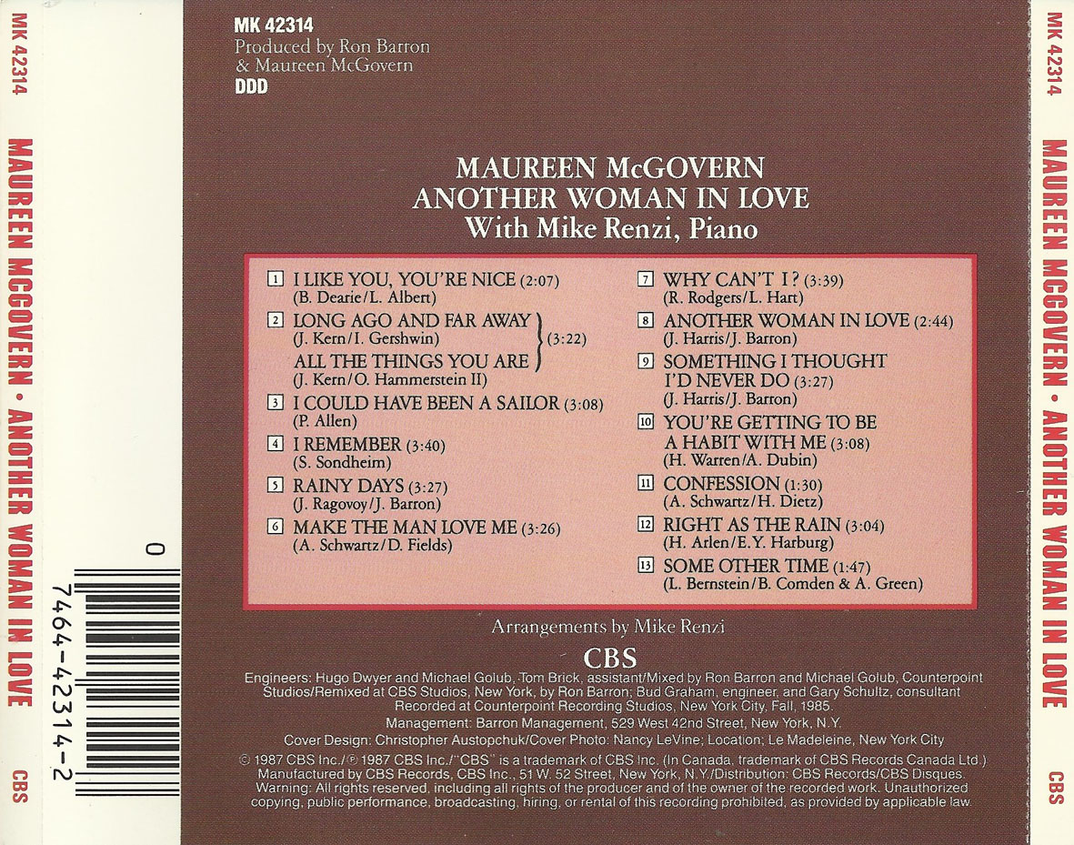 Cartula Trasera de Maureen Mcgovern - Another Woman In Love