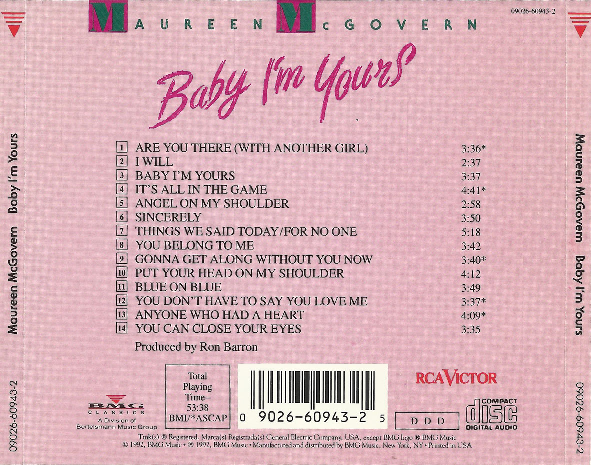 Cartula Trasera de Maureen Mcgovern - Baby I'm Yours