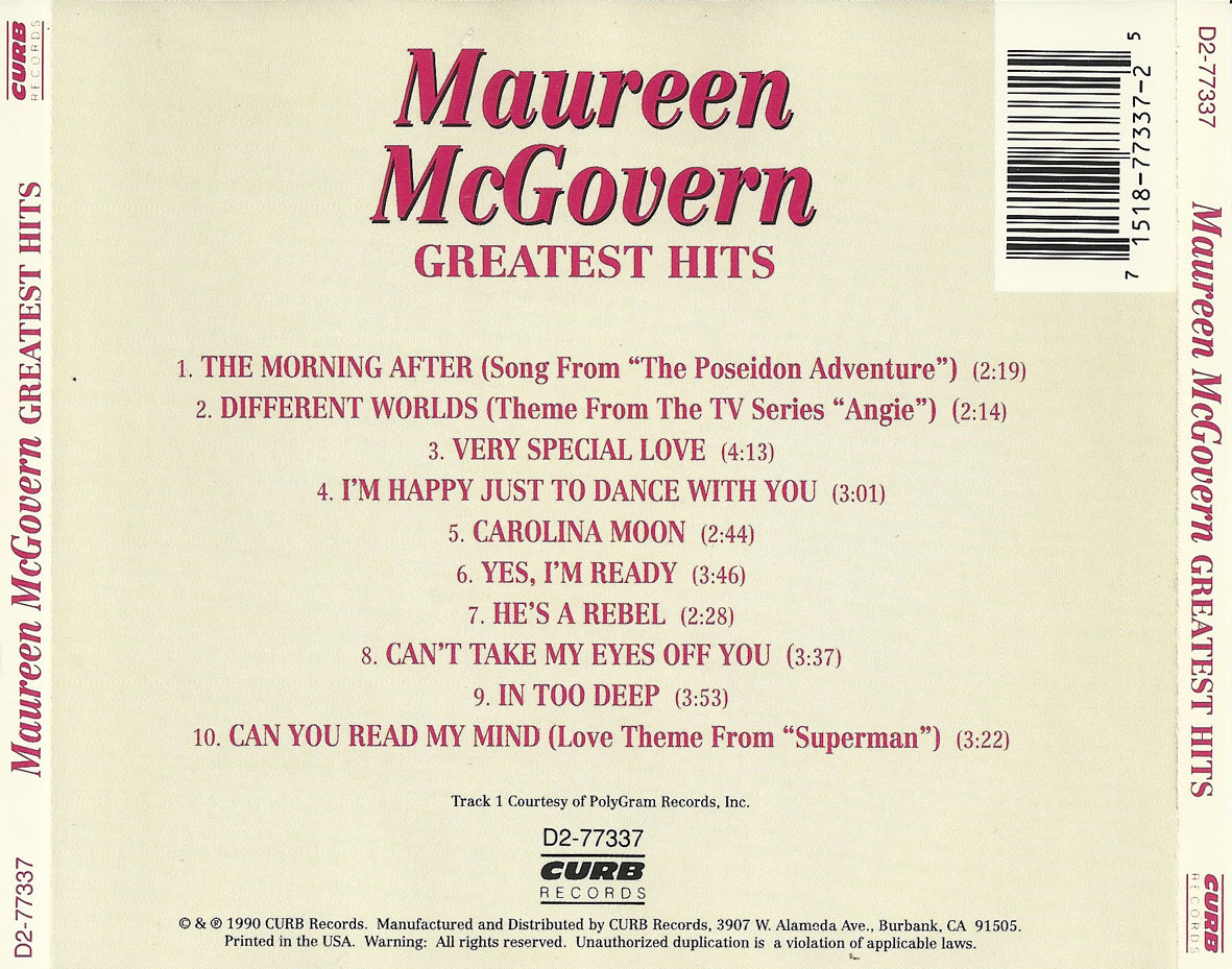 Cartula Trasera de Maureen Mcgovern - Greatest Hits